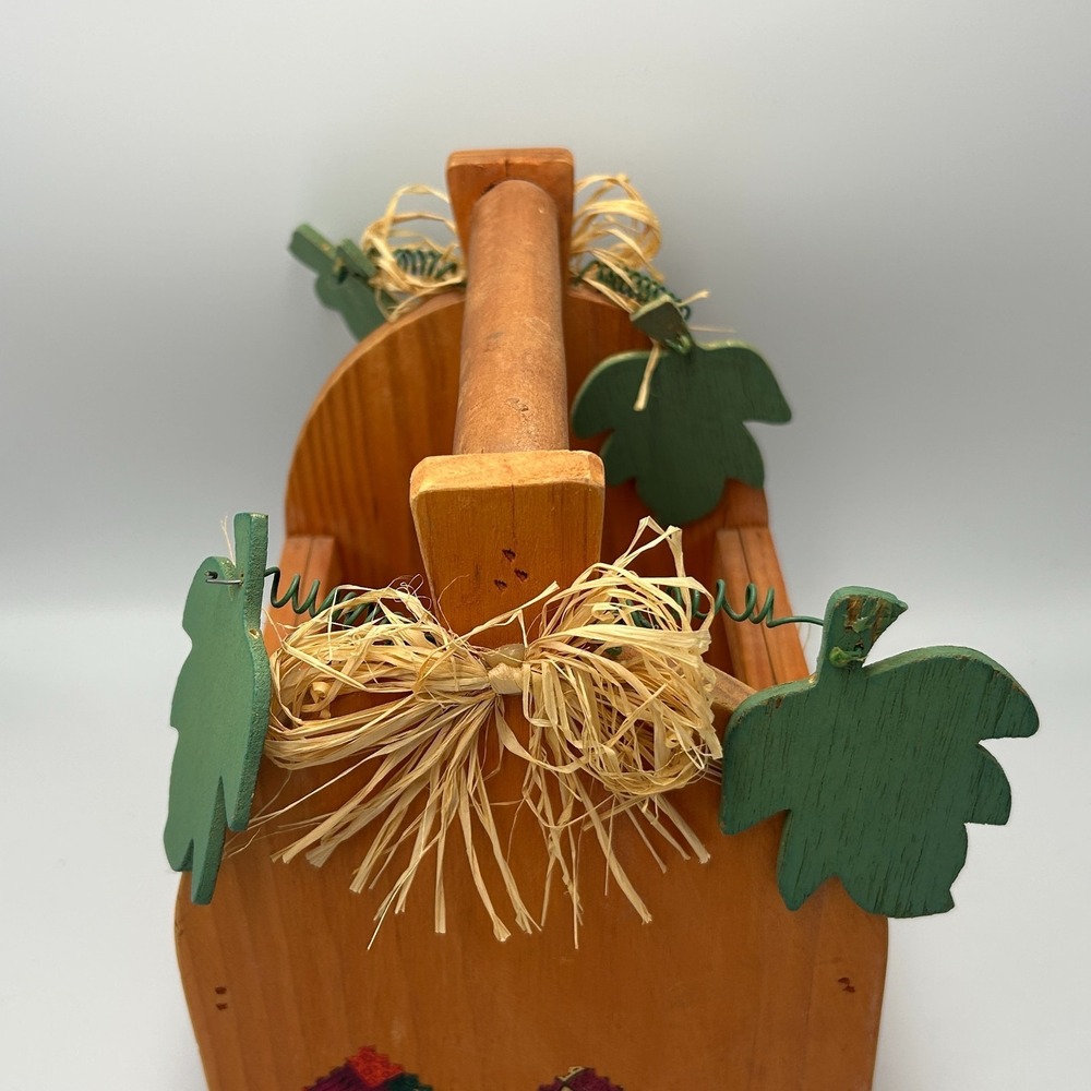 Wooden Wire Basket Country Farm Cottage Pumpkin Fall Autumn Leaves Rafia Chicken - Picture 5 of 8